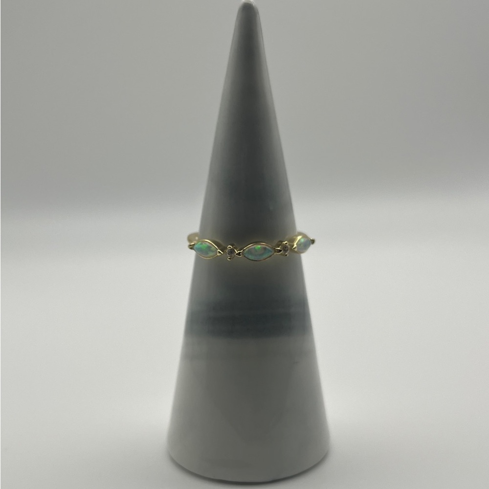 Dainty Opal Ring – 925 Sterling Silver 14K Gold Ring - Minimal Opal Ring - Picture 6 of 7